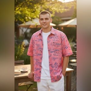 Ocean Current Coral Floral Button-Up Shirt